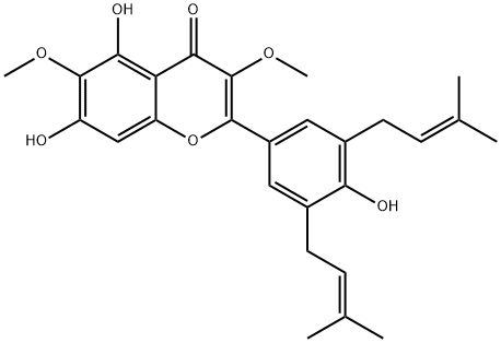 5,7,4'-三羟基-3,6-二甲氧基-3',5'-二异戊烯基黄酮,1246926-08-8,结构式