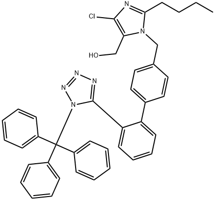 2-Butyl-4-chloro-5-hydroxymethyl-1-[[2'-(1H-2-triphenylmethyl-tetrazol-5-yl)biphenyl-4-yl]methyl]imidazole Struktur