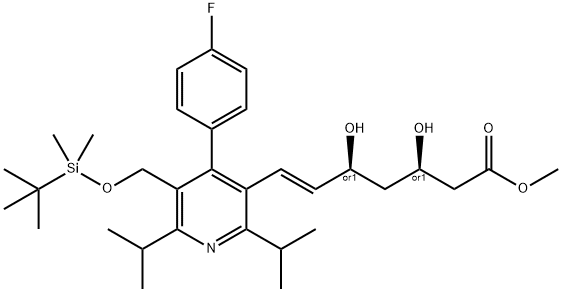 Methyl rel-(E)-7-[5-tert-Butyldimethylsilyloxymethyl-2,6-diisopropyl-4-
(4-fluorophenyl)-pyrid-3-yl]-3,5-dihydroxy-6-heptenoate Structure