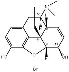 7,8-ジデヒドロ-4,5α-エポキシ-3,6α-ジヒドロキシ-17,17-ジメチルモルフィナン-17-イウム·ブロミド 化学構造式
