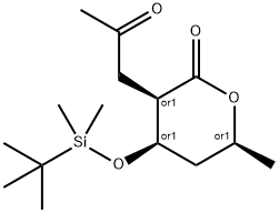 4-(tert-butyldimethylsiloxy)-3,4,5,6-tetrahydro-6-methyl-3-(2-oxopropyl)-2H-pyran-2-one Struktur