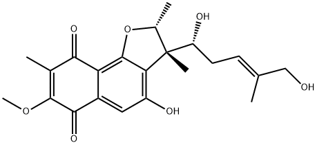 (2R,3S)-2,3-ジヒドロ-4-ヒドロキシ-3-[(1R,3E)-1,5-ジヒドロキシ-4-メチル-3-ペンテニル]-2,3,8-トリメチル-7-メトキシナフト[1,2-b]フラン-6,9-ジオン 化学構造式