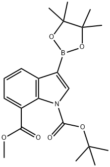 1-BOC-7-METHOXYCARBONYLINDOLE-3-BORONIC ACID, PINACOL ESTER, 1256360-02-7, 结构式