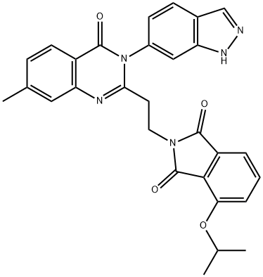 1H-Isoindole-1,3(2H)-dione,2-[2-[3,4-dihydro-3-(1H-indazol-6-yl)-7-Methyl-4-oxo-2-quinazolinyl]ethyl]-4-(1-Methylethoxy)- Structure