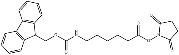 2,5-Dioxopyrrolidin-1-yl 6-((((9H-fluoren-9-yl)Methoxy)carbonyl)aMino)hexanoate 化学構造式