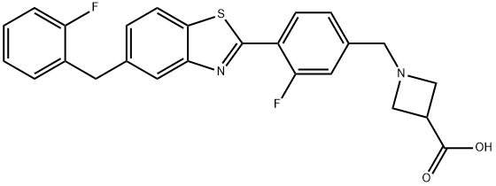 1-[[3-フルオロ-4-[5-[(2-フルオロフェニル)メチル]-2-ベンゾチアゾリル]フェニル]メチル]-3-アゼチジンカルボン酸 化学構造式