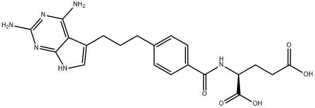 (2S)-2-[[4-[3-(2,4-ジアミノ-7H-ピロロ[2,3-d]ピリミジン-5-イル)プロピル]ベンゾイル]アミノ]ペンタン二酸 化学構造式