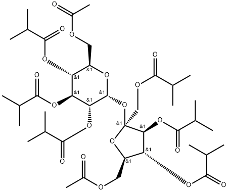 6-O-アセチル-1-O,3-O,4-O-トリス(2-メチル-1-オキソプロピル)-β-D-フルクトフラノシル6-O-アセチル-2-O,3-O,4-O-トリス(2-メチル-1-オキソプロピル)-α-D-グルコピラノシド 化学構造式