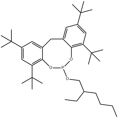 12H-二苯并[D,G][1,3,2]二氧杂磷酸,2,4,8,10-四(1,1-二甲基乙基)-6-[(2-乙基己基)氧基]-, 126050-54-2, 结构式