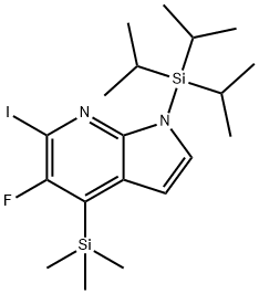 5-Fluoro-6-iodo-1-(triisopropylsilyl)-4-(trimethylsilyl)-1H-pyrrolo[2,3-b]pyridine Struktur