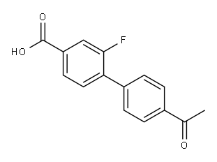 4'-アセチル-2-フルオロ-[1,1'-ビフェニル]-4-カルボン酸 化学構造式