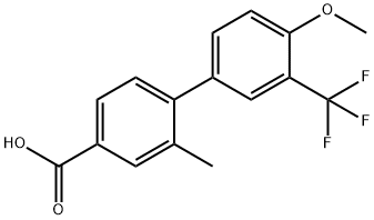 4'-メトキシ-2-メチル-3'-(トリフルオロメチル)-[1,1'-ビフェニル]-4-カルボン酸 化学構造式