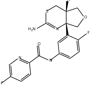N-[3-[(4AS,7AS)-2-氨基-4A,5-二氢-4H-呋喃并[3,4-D][1,3]噻嗪-7A(7H)-基]-4-氟苯基]-5-氟-2-吡啶甲酰胺 结构式