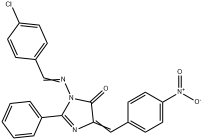 4H-Imidazol-4-one, 3,5-dihydro-3-(((4-chlorophenyl)methylene)amino)-5- ((4-nitrophenyl)methylene)-2-phenyl- Structure