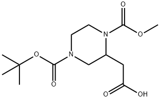2-(4-(tert-butoxycarbonyl)-1-(Methoxycarbonyl)piperazin-2-yl)acetic acid Struktur