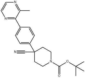 tert-Butyl 4-cyano-4-(4-(3-Methylpyrazin-2-yl)phenyl)piperidine-1-carboxylate Structure