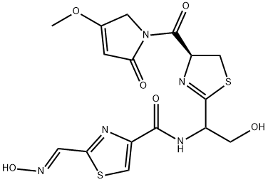 N-[1-[4-[(2,5-ジヒドロ-4-メトキシ-2-オキソ-1H-ピロール-1-イル)カルボニル]-4,5-ジヒドロチアゾール-2-イル]-2-ヒドロキシエチル]-2-[(ヒドロキシイミノ)メチル]-4-チアゾールカルボアミド 化学構造式