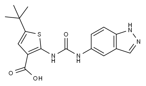 2-(3-(1H-インダゾール-5-イル)ウレイド)-5-(TERT-ブチル)チオフェン-3-カルボン酸 化学構造式