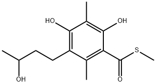 2,4-ジヒドロキシ-5-(3-ヒドロキシブチル)-3,6-ジメチルチオ安息香酸S-メチル 化学構造式