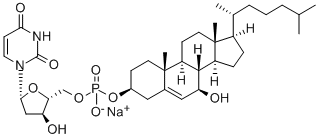 りん酸(7β-ヒドロキシコレスタ-5-エン-3β-イル)(2'-デオキシ-5'-ウリジル)(ナトリウム) 化学構造式