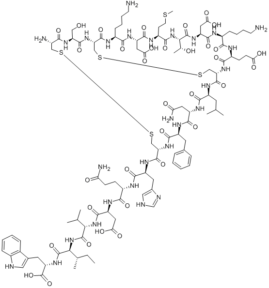 CYS-SER-CYS-LYS-ASP-MET-THR-ASP-LYS-GLU-CYS-LEU-ASN-PHE-CYS-HIS-GLN-ASP-VAL-ILE-TRP (DISULFIDE BRIDGE: CYS1- CYS15, CYS3-CYS11) 结构式