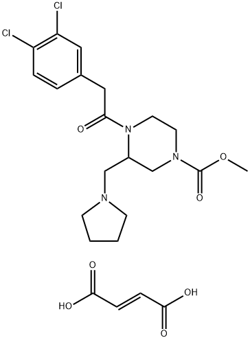 4-[(3,4-ジクロロフェニル)アセチル]-3-(ピロリジン-1-イルメチル)ピペラジン-1-カルボン酸メチル·フマル酸塩 化学構造式