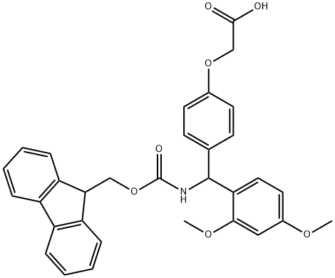 4-[(2,4-ジメトキシフェニル)[(9H-フルオレン-9-イルメトキシ)カルボニルアミノ]メチル]フェノキシ酢酸 化学構造式