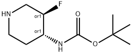 TRANS-4-(BOC-アミノ)-3-フルオロピペリジン 化学構造式