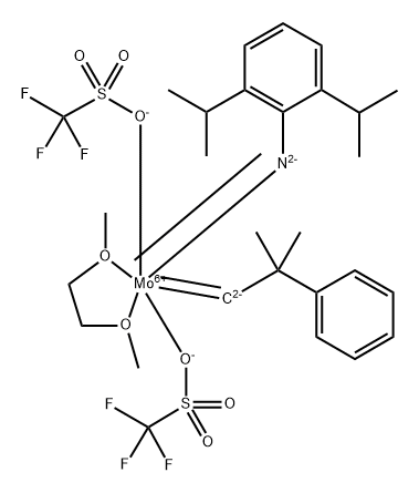 2,6-ジイソプロピルフェニルイミドネオフィリデンモリブデン(VI)ビス(トリフルオロメタンスルホン酸)(ジメトキシエタン付加物) 化学構造式