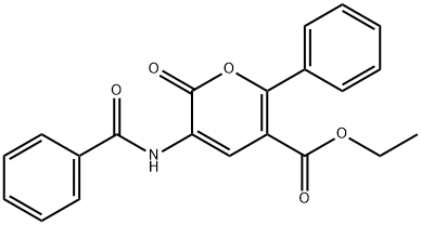 3-苯甲酰胺基-2-氧代-6-苯基-2H-吡喃-5-羧酸乙酯, 127143-18-4, 结构式
