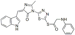 (5E)-3-[5-(2-anilinoacetyl)sulfanyl-1,3,4-thiadiazol-2-yl]-5-(1H-indol -3-ylmethylidene)-2-methyl-imidazol-4-one Struktur