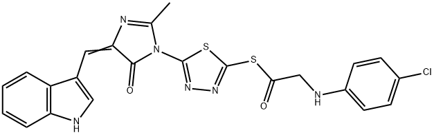 (5E)-3-[5-[2-[(4-chlorophenyl)amino]acetyl]sulfanyl-1,3,4-thiadiazol-2 -yl]-5-(1H-indol-3-ylmethylidene)-2-methyl-imidazol-4-one,127227-40-1,结构式