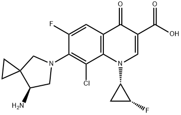 7-[(7S)-7-アミノ-5-アザスピロ[2.4]ヘプタン-5-イル]-8-クロロ-6-フルオロ-1-[(1S,2R)-2-フルオロシクロプロピル]-4-オキソ-1,4-ジヒドロキノリン-3-カルボン酸 化学構造式