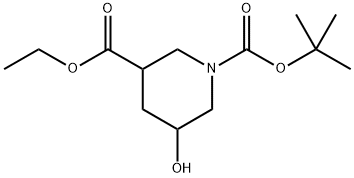 N-BOC-5-羟基哌啶-3-甲酸乙酯, 1272756-00-9, 结构式