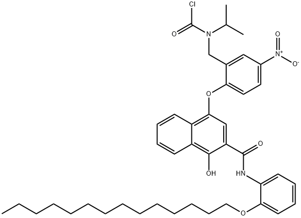 4-(2-(N-CHLOROCARBONYL-N-ISOPROPYL)AMINOMETHYL-4-NITRO)PHENOXY-1-HYDROXY-N-(2-TETRADECYLOXYPHENYL)-2-NAPHTHALENE CARBOXAMIDE Struktur