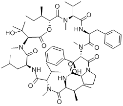 シクロ[L-Val-L-Phe-N-メチル-β-ヒドロキシ-L-Phe-L-Pro-L-aIle-N-メチル-L-Val-L-Leu-N-メチル-β-ヒドロキシ-L-Val-[(3R)-D-Hmp-]-N-メチル-L-Val-] 化学構造式