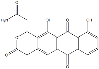 (+)-3,4,6,11-Tetrahydro-10,12-dihydroxy-3,6,11-trioxo-1H-anthra[2,3-c]pyran-1-acetamide Structure