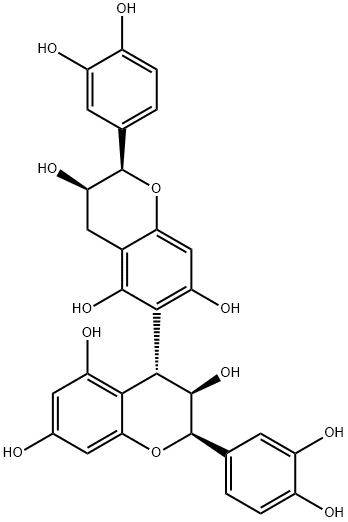 (2R,2'R)-2α,2'α-ビス(3,4-ジヒドロキシフェニル)-4β,6'-ビクロマン-3α,3'α,5,5',7,7'-ヘキサオール 化学構造式