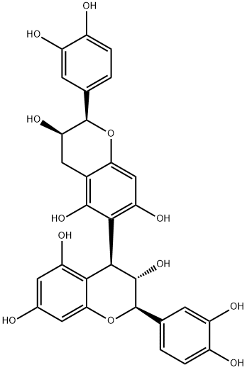 (2R,2'R,3S,3'R,4α)-3,3',4,4'-テトラヒドロ-2α,2'α-ビス(3,4-ジヒドロキシフェニル)-4,6'-ビ[2H-1-ベンゾピラン]-3,3',5,5',7,7'-ヘキサオール 化学構造式