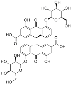 (9S,9'R)-5,5'-ビス(β-D-グルコピラノシルオキシ)-9,9',10,10'-テトラヒドロ-4,4'-ジヒドロキシ-10,10'-ジオキソ-9,9'-ビアントラセン-2,2'-ジカルボン酸 化学構造式