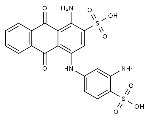 1-アミノ-4-[(3-アミノ-4-スルホフェニル)アミノ]-9,10-ジヒドロ-9,10-ジオキソ-2-アントラセンスルホン酸 化学構造式
