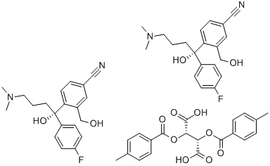 (-)-4-(4-Dimethylamino)-1-(4-fluorophenyl)-1-(hydroxybuty)-3-hydroxymethyl)-benzonitrile hemi D-(+)-di-p-toloyltartaric acid salt Structure