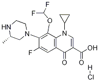 3-Quinolinecarboxylic acid, 1-cyclopropyl-8-(difluoroMethoxy)-6-fluoro-1,4-dihydro-7-(3-Methyl-1-piperazinyl)-4-oxo-, Monohydrochloride, (S)-,128427-55-4,结构式