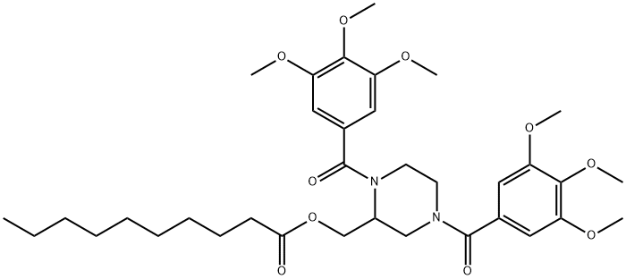 Decanoic acid, (1,4-bis(3,4,5-trimethoxybenzoyl)-2-piperazinyl)methyl  ester Structure