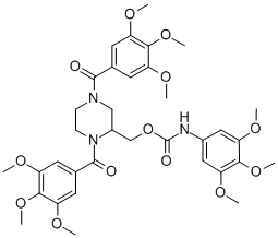 Carbamic acid, (3,4,5-trimethoxyphenyl)-, (1,4-bis(3,4,5-trimethoxyben zoyl)-2-piperazinyl)methyl ester Structure