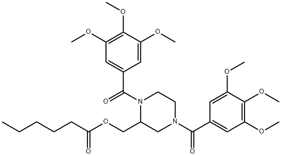 Hexanoic acid, (1,4-bis(3,4,5-trimethoxybenzoyl)-2-piperazinyl)methyl  ester 结构式