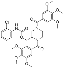 Carbamic acid, (2-chlorophenyl)-, (1,4-bis(3,4,5-trimethoxybenzoyl)-2- piperazinyl)methyl ester Structure