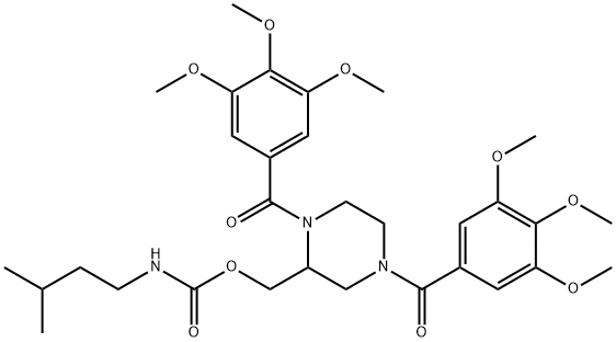 Carbamic acid, (3-methylbutyl)-, (1,4-bis(3,4,5-trimethoxybenzoyl)-2-p iperazinyl)methyl ester Struktur