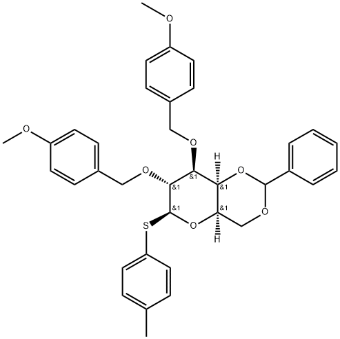 4-Methylphenyl 4,6-O-Benzylidene-2,3-di-O-(4-methoxybenzyl)--D-thiogalactopyranoside, 1293922-41-4, 结构式