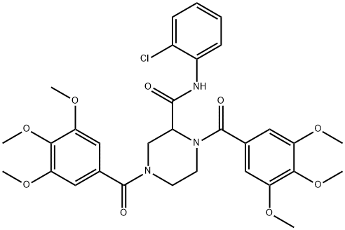 1,4-Bis(3,4,5-trimethoxybenzoyl)-N-(2-chlorophenyl)-2-piperazinecarbox amide 化学構造式